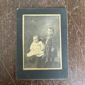 Antique Studio Portrait Two Children Photographed Johnston‎ City Illinois